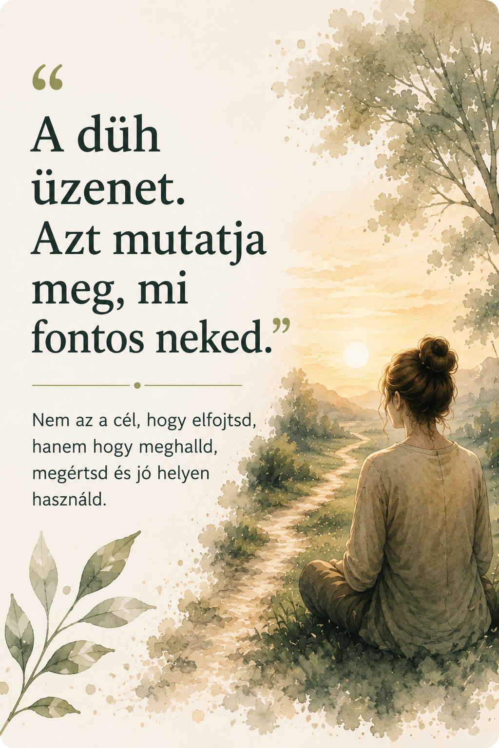 Önreflexiós illusztráció az elfojtott düh megértéséről, egy távolba vezető úttal és csendben ülő női alakkal.