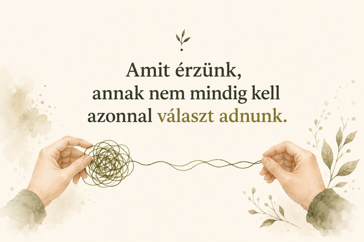 Összegubancolódott fonalat kibontó kezek akvarell illusztrációja, az érzések felismerésének és megértésének jelképeként.